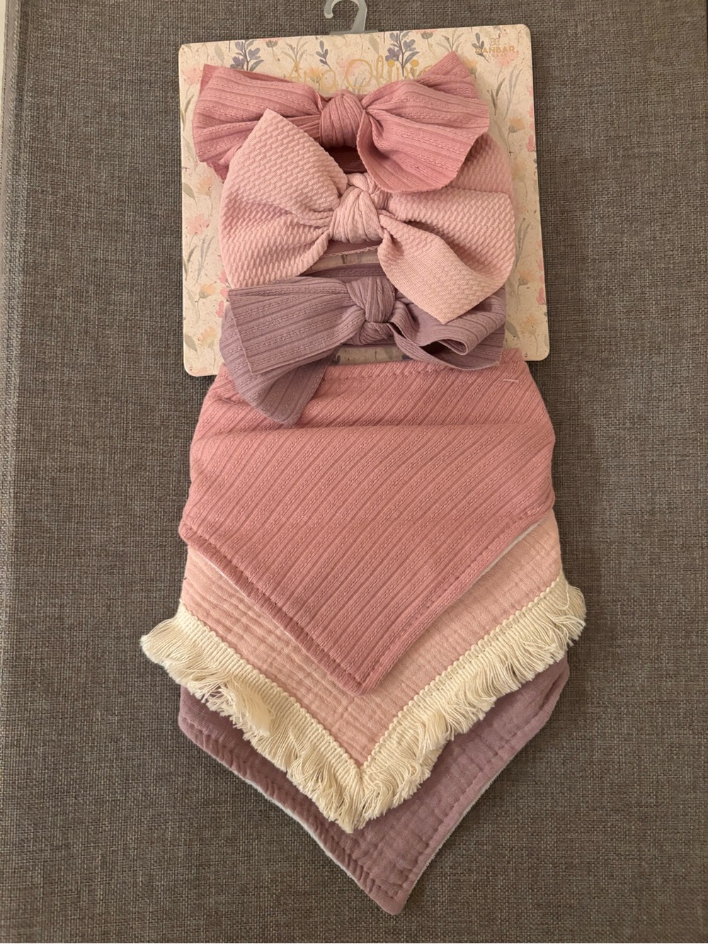 Girls Pink Bow Headbands and Bandana Bib Set